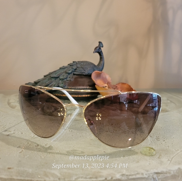 Prada SPR65V Unisex Cat Eye Modified Aviator Sunglasses Gold Metal Frame MA#4 - Picture 6 of 16